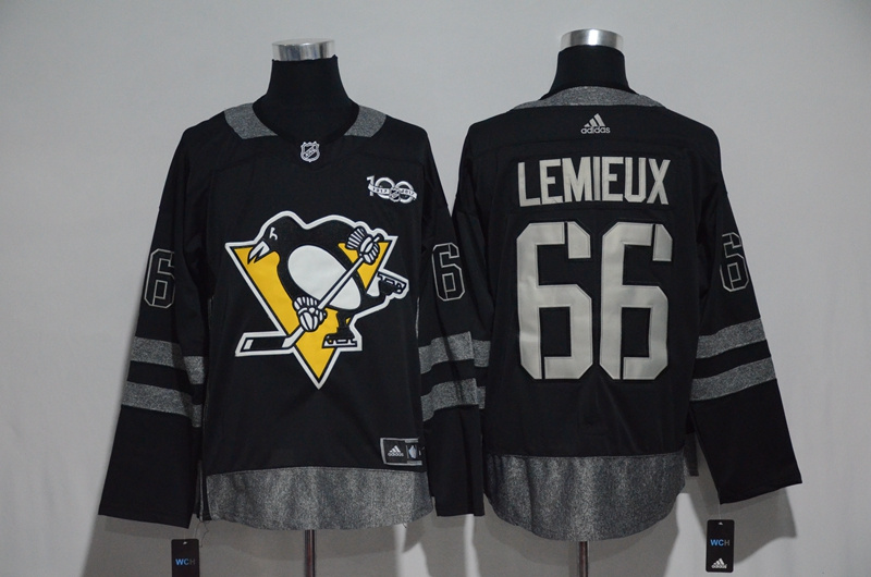 Penguins 66 Mario Lemieux Black 1917-2017 100th Anniversary Adidas Jersey