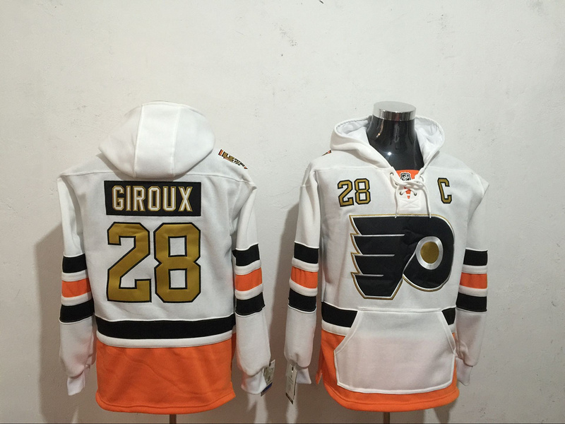Flyers 28 Claude Giroux White All Stitched Hooded Sweatshirt