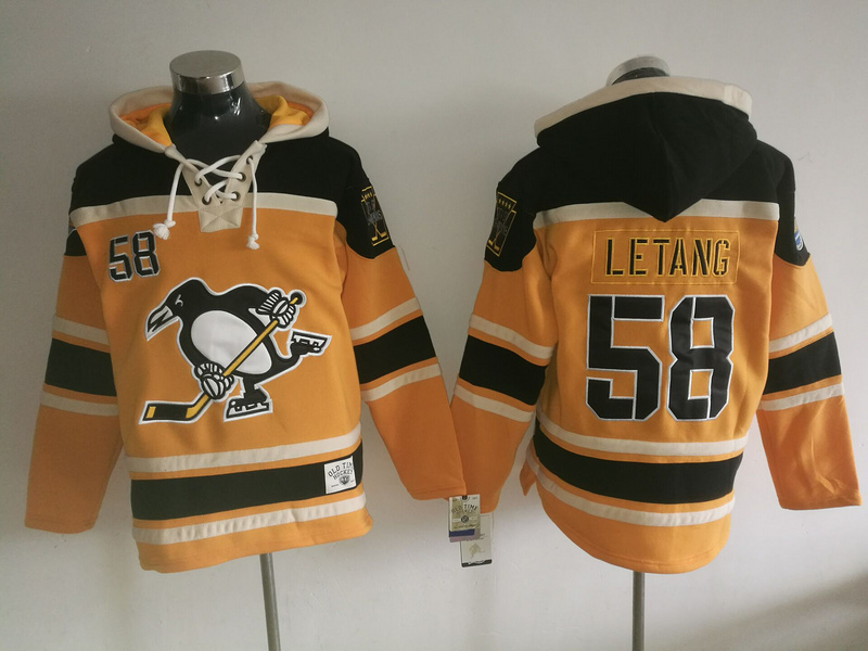 Penguins 58 Kris Letang Orange All Stitched Hooded Sweatshirt