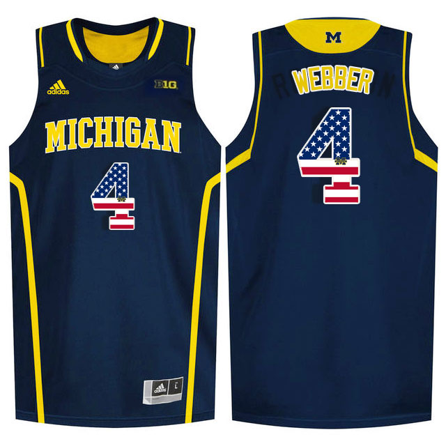 Michigan Wolverines 4 Chirs Webber Navy College Basketball Jersey