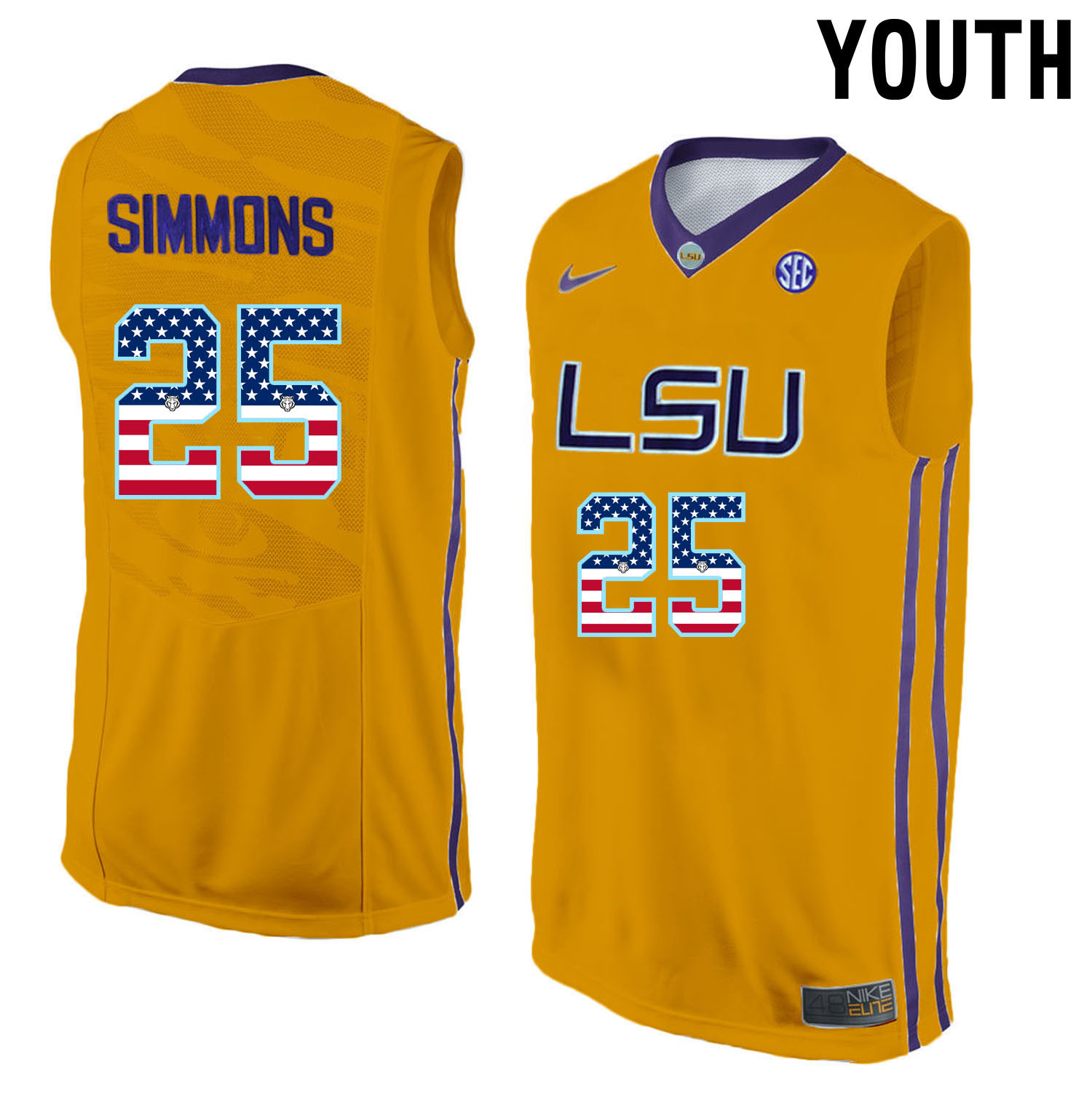 LSU Tigers 25 Ben Simmons Gold Youth College Basketball Jersey