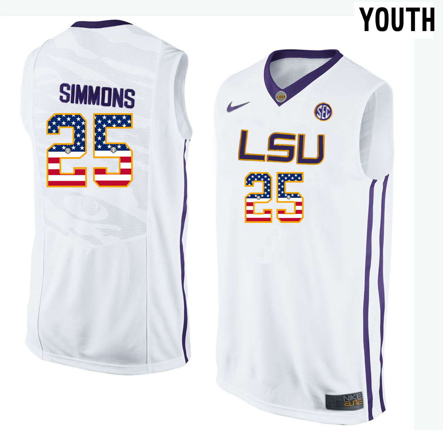 LSU Tigers 25 Ben Simmons White Youth College Basketball Jersey