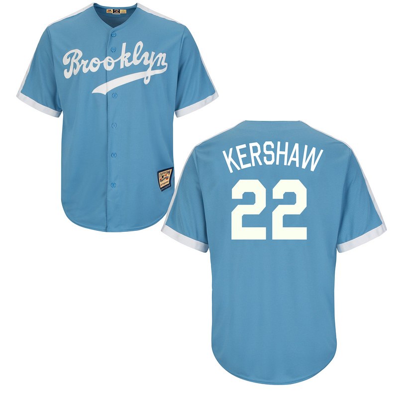 Dodgers 22 Clayton Kershaw Light Blue Cooperstown Throwback Jersey