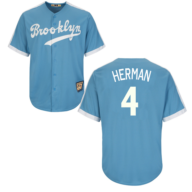 Dodgers 4 Babe Herman Light Blue Cooperstown Throwback Jersey