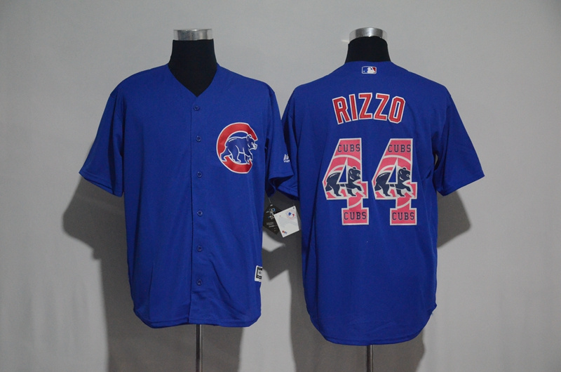 Cubs 44 Anthony Rizzo Blue Team Logo Print Cool Base Jersey