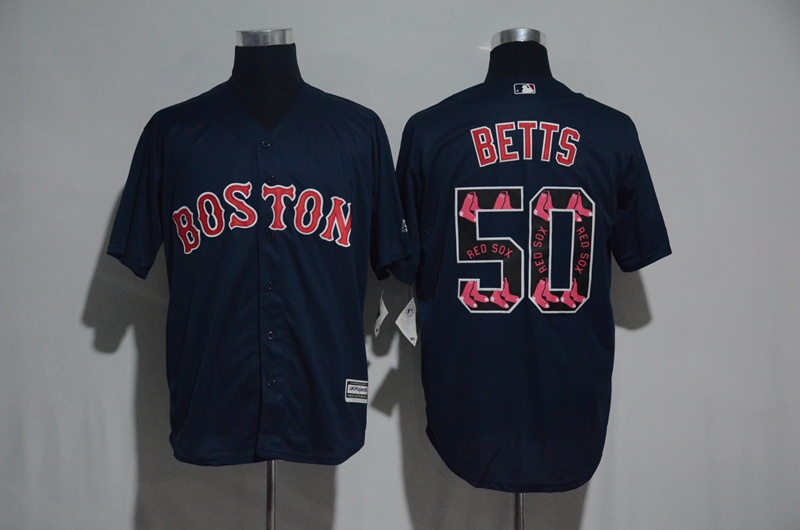 Red Sox 50 Mookie Betts Navy Team Logo Print Cool Base Jersey
