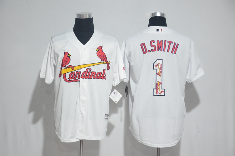 Cardinals 1 O.Smith White With Team Logo Print Cool Base Jersey