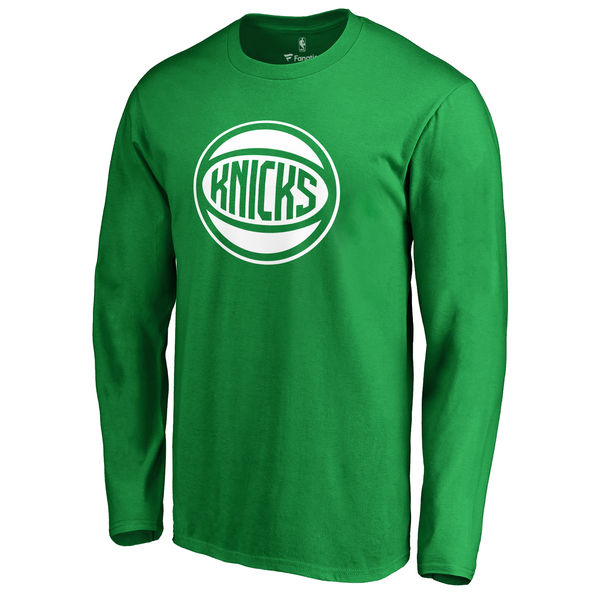 New York Knicks Fanatics Branded Kelly Green St. Patrick's Day White Logo Long Sleeve T-Shirt