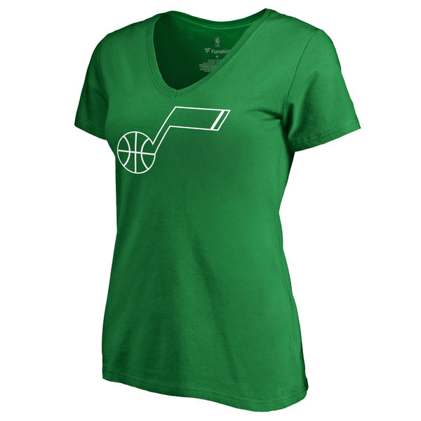 Utah Jazz Fanatics Branded Kelly Green St. Patrick's Day White Logo Women's T-Shirt