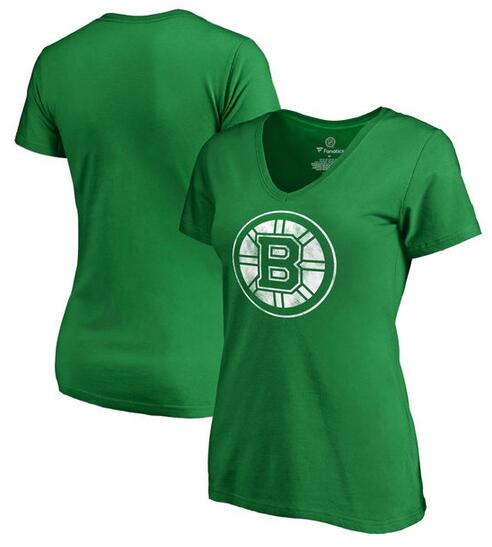 Boston Bruins Fanatics Branded Women's St. Patrick's Day White Logo T-Shirt Kelly Green