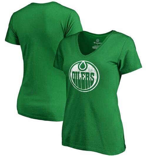 Edmonton Oilers Fanatics Branded Women's Plus Sizes St. Patrick's Day White Logo T-Shirt Kelly Green