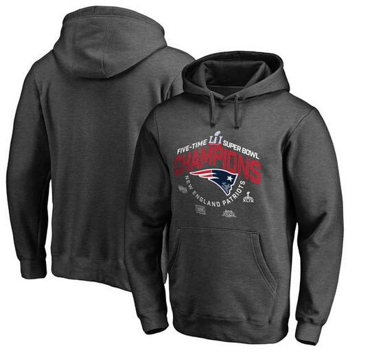 New England Patriots Pro Line by Fanatics Branded Big & Tall 5 Time Super Bowl Champions Pullover Hoodie Heathered Gray
