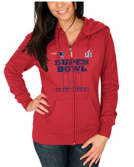 New England Patriots Majestic Women's Super Bowl LI Champions Fashionably Late Full Zip Hoodie Red