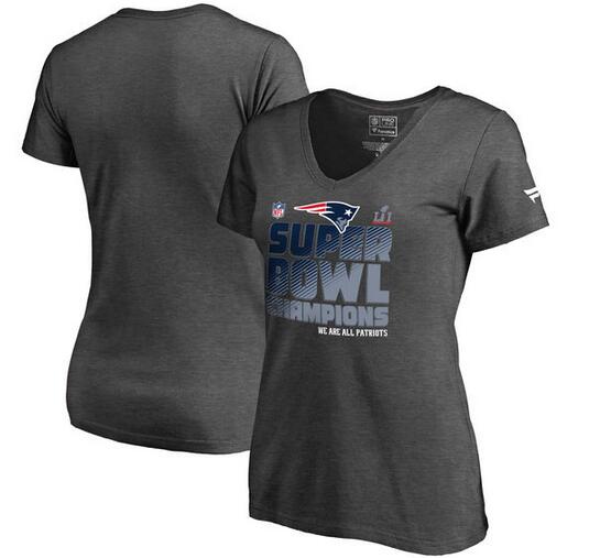 New England Patriots Pro Line by Fanatics Branded Women's Super Bowl LI Champions Trophy Collection Locker Room V Neck T-Shirt Charcoal