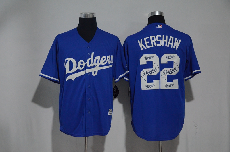 Dodgers 22 Clayton Kershaw Blue Team Logo Print Cool Base Jersey
