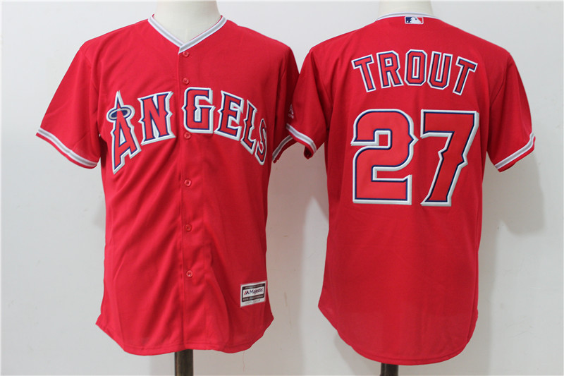 Angels 27 Mike Trout Red Cool Base Jersey