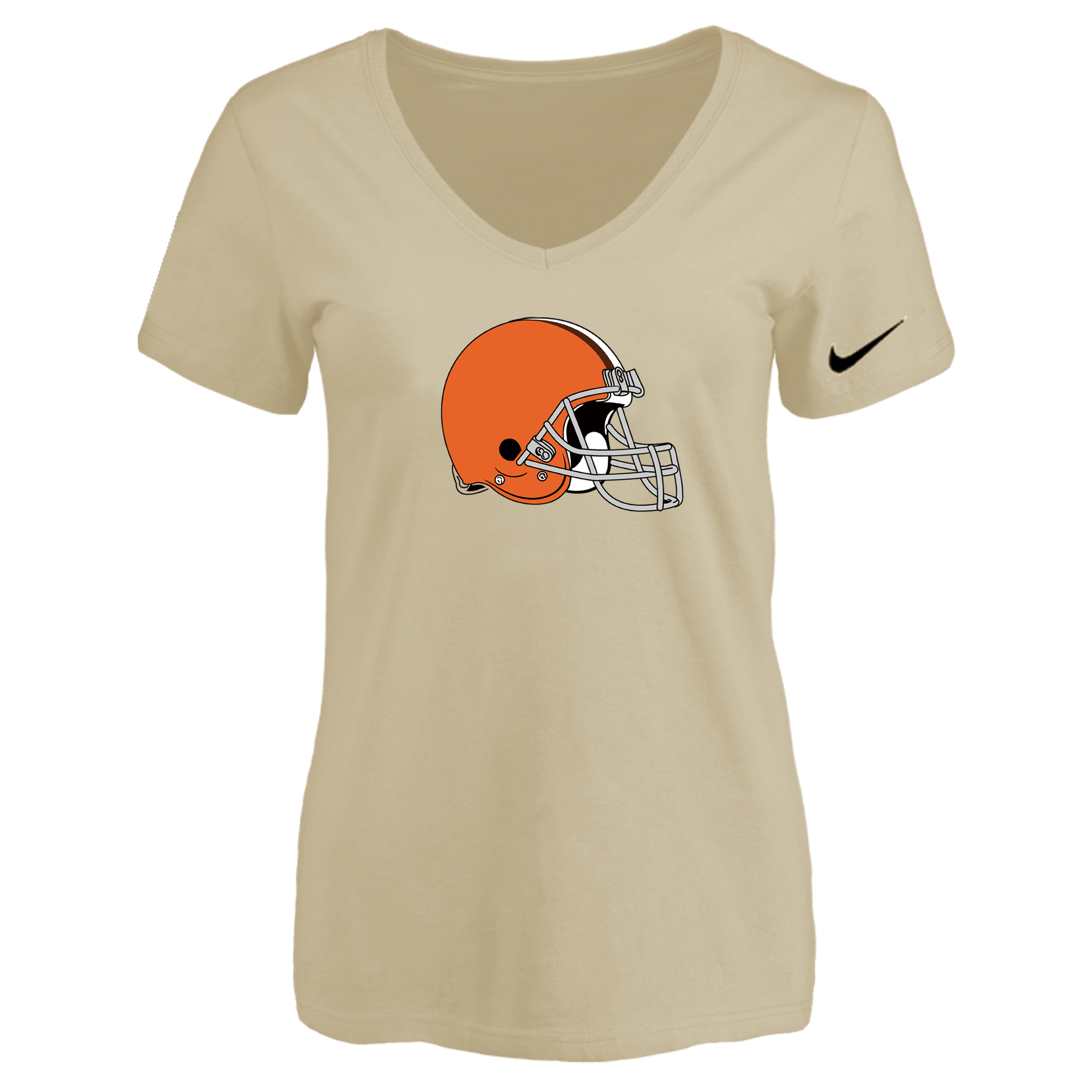 Cleveland Browns Beige Women's Logo V neck T-Shirt