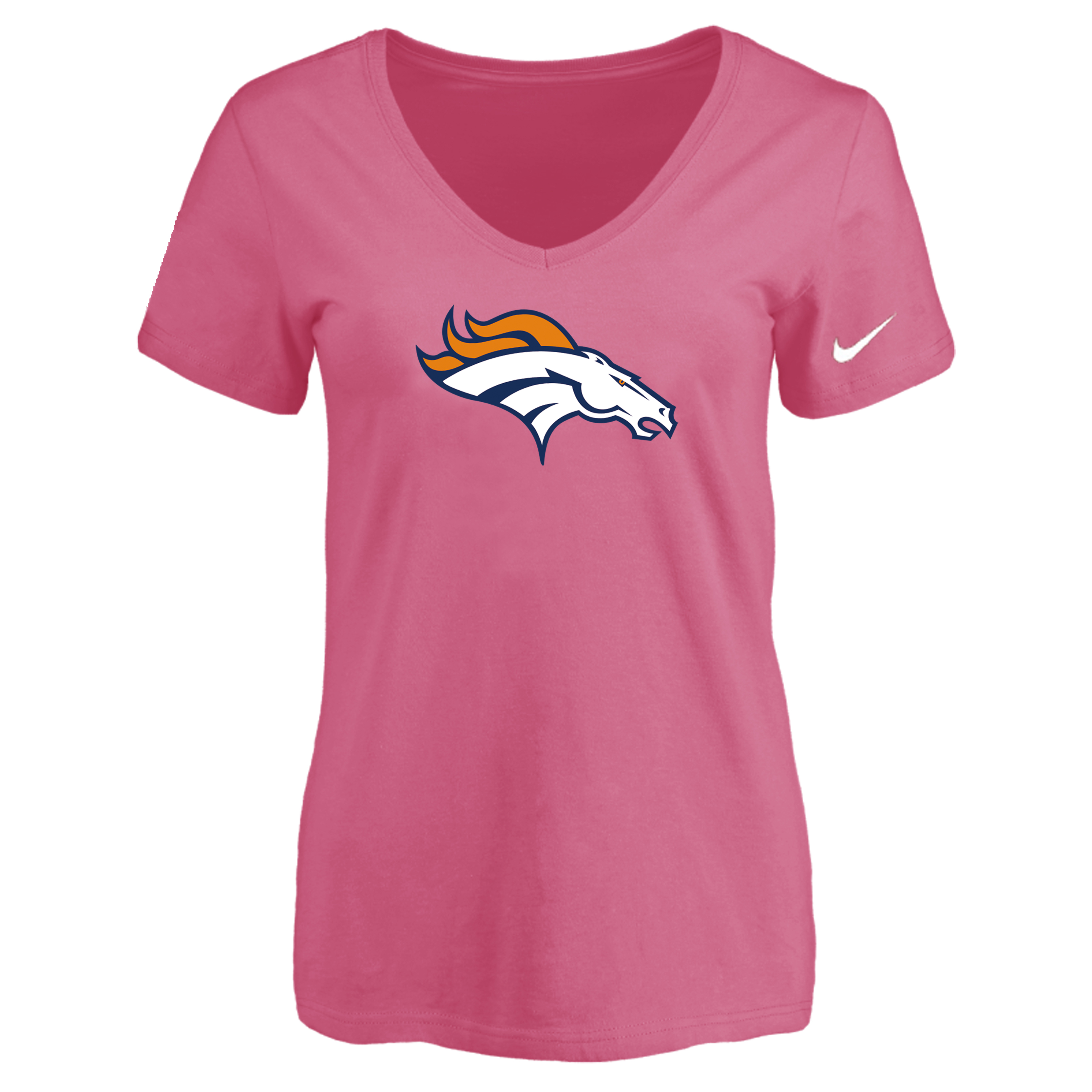 Denver Broncos Pink Women's Logo V neck T-Shirt
