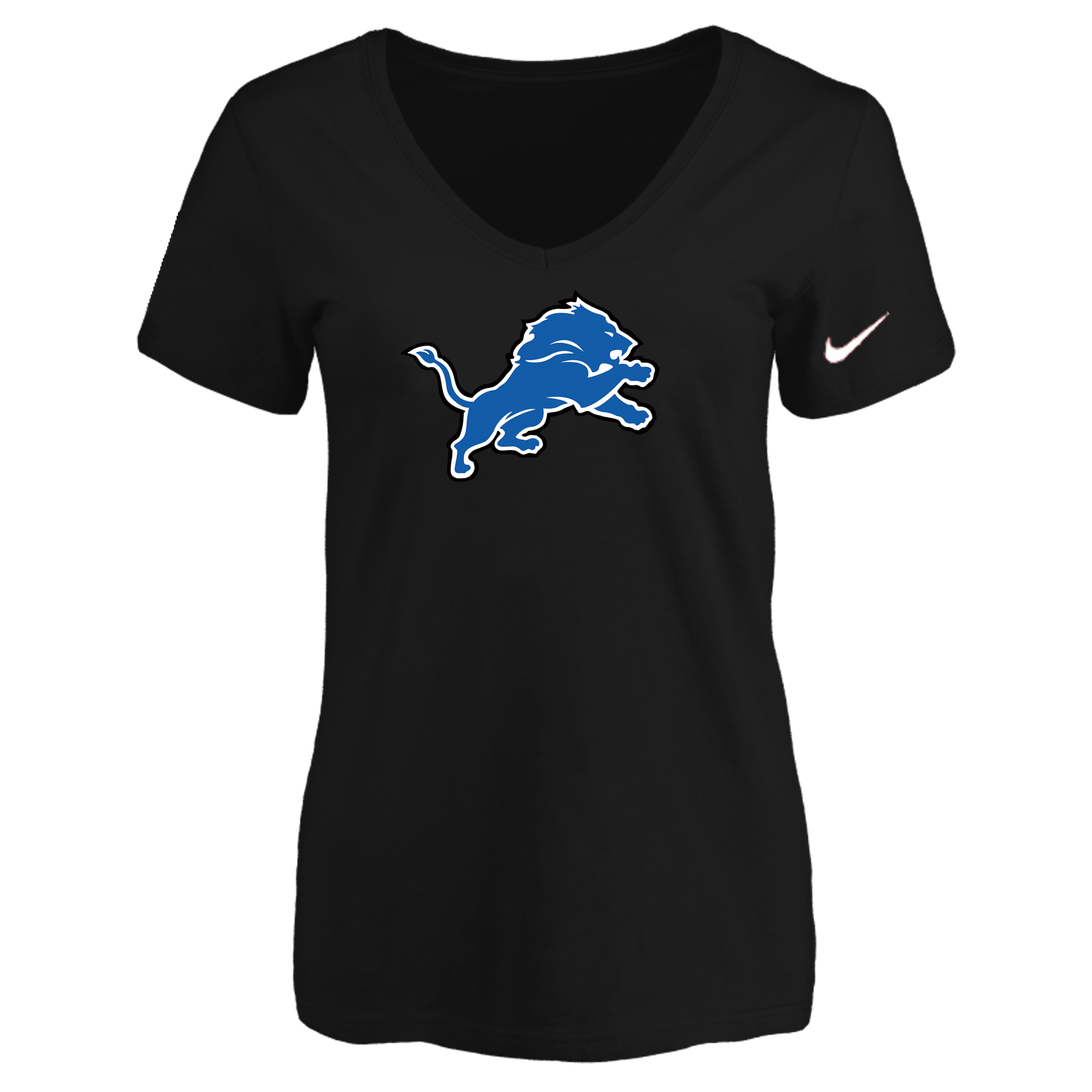 Detroit Lions Black Women's Logo V neck T-Shirt