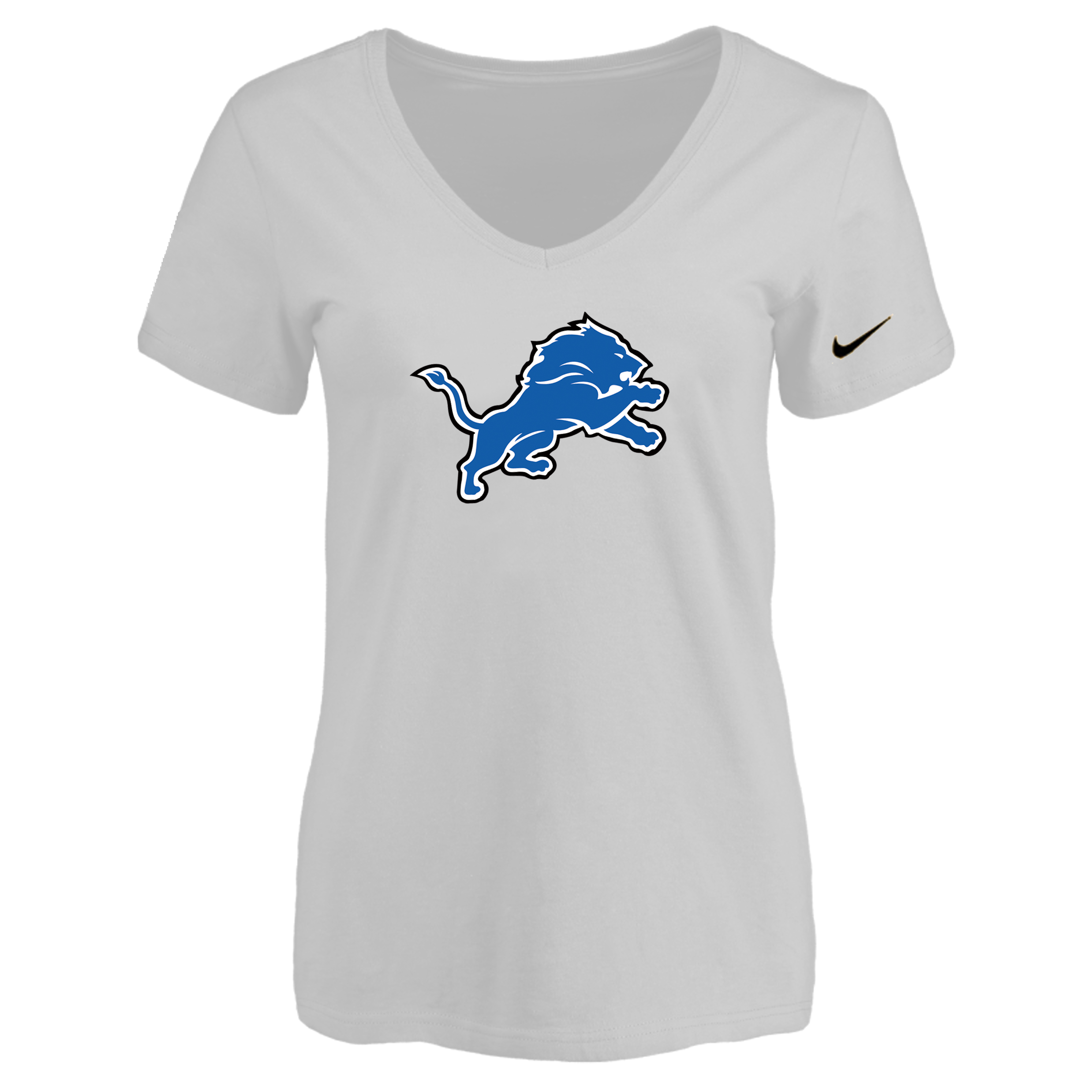 Detroit Lions White Women's Logo V neck T-Shirt