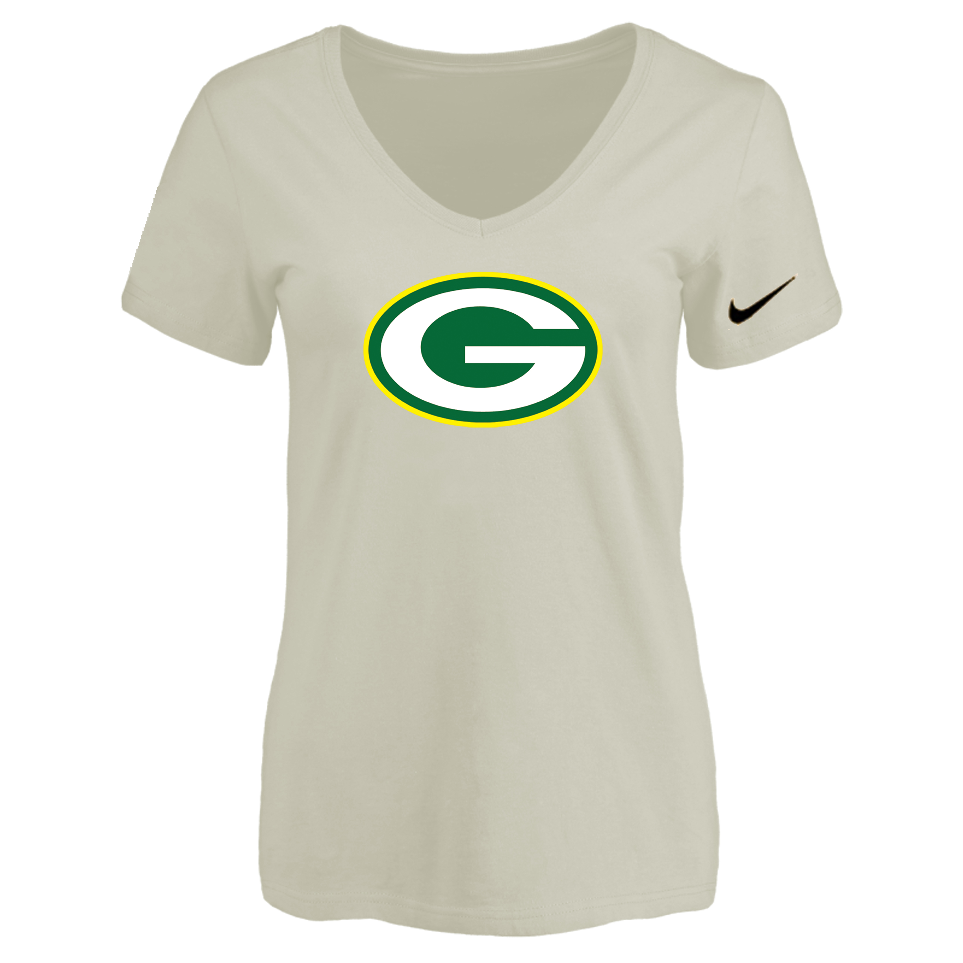 Green Bay Packers Cream Women's Logo V neck T-Shirt