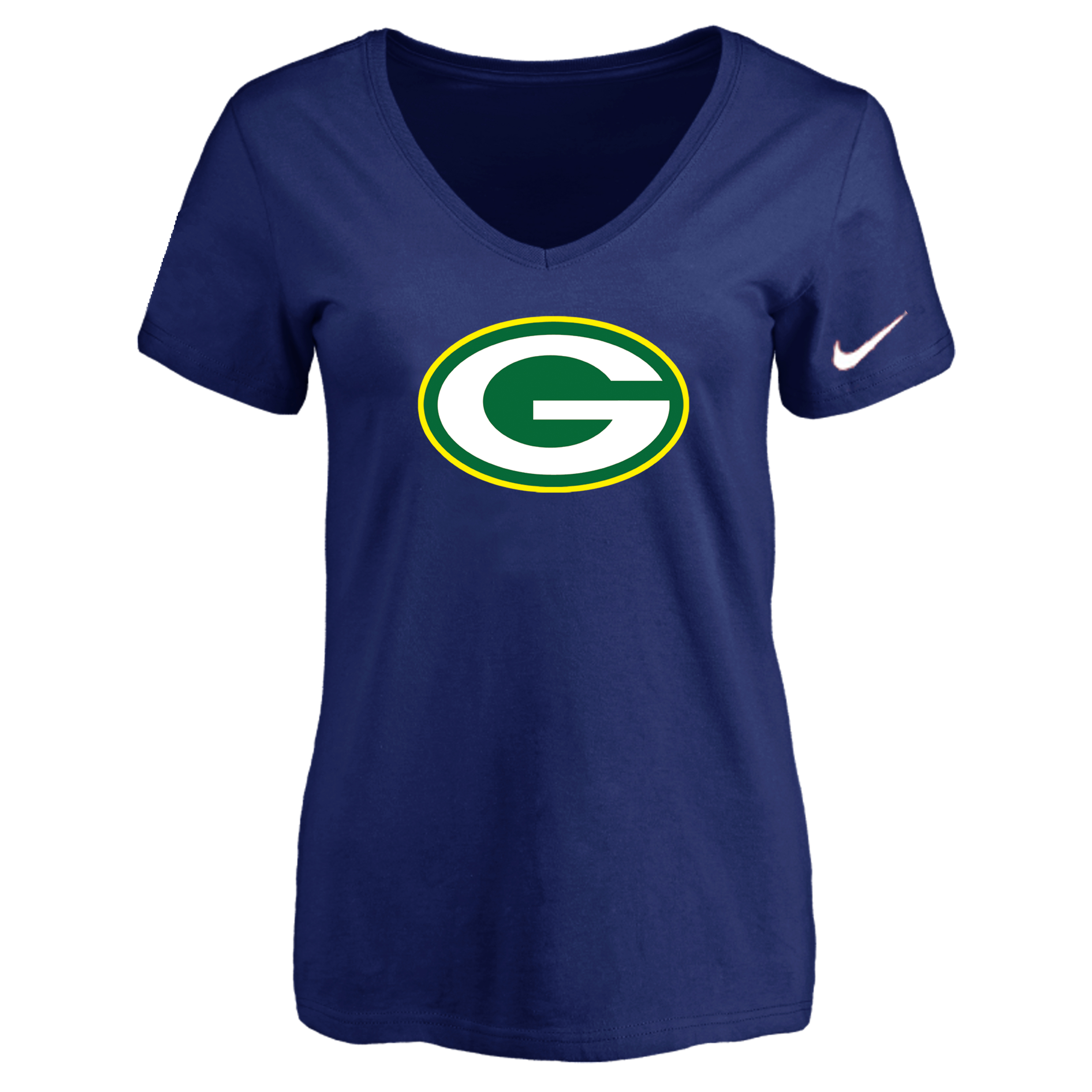 Green Bay Packers D.Blue Women's Logo V neck T-Shirt