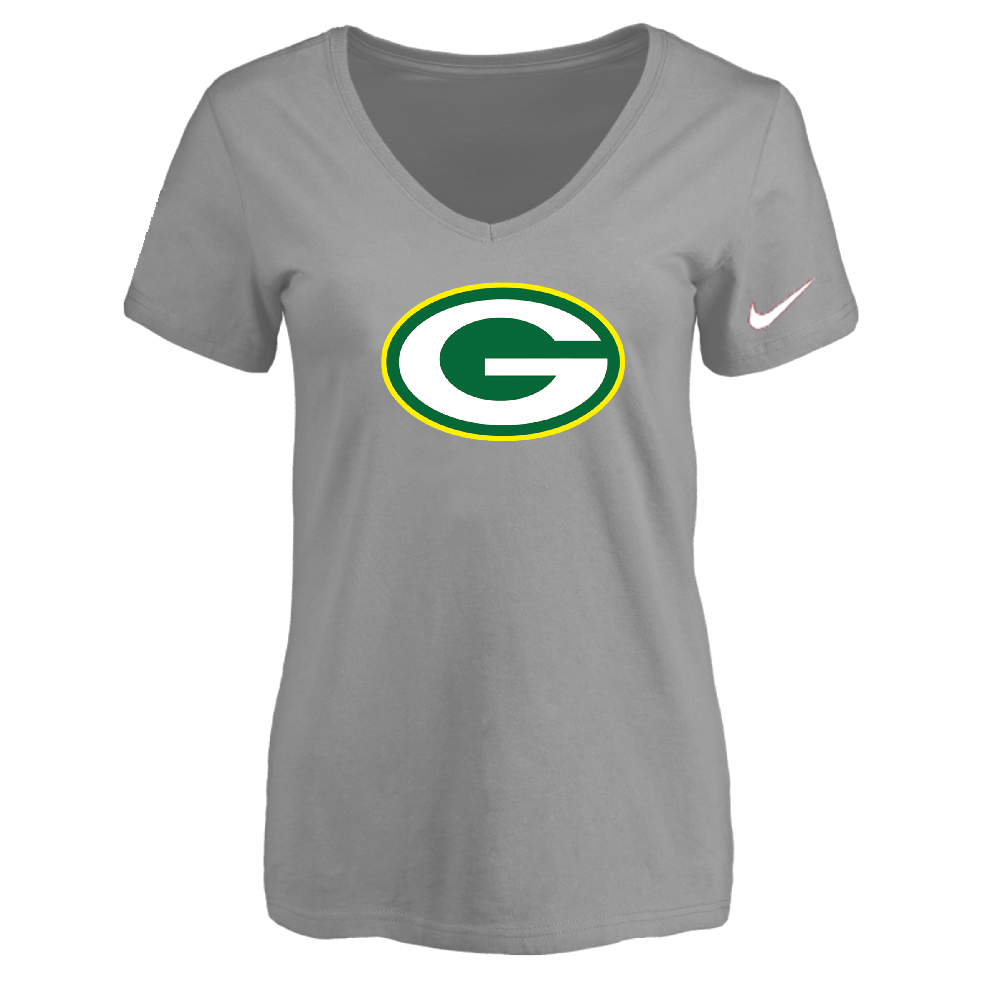 Green Bay Packers L.Gray Women's Logo V neck T-Shirt