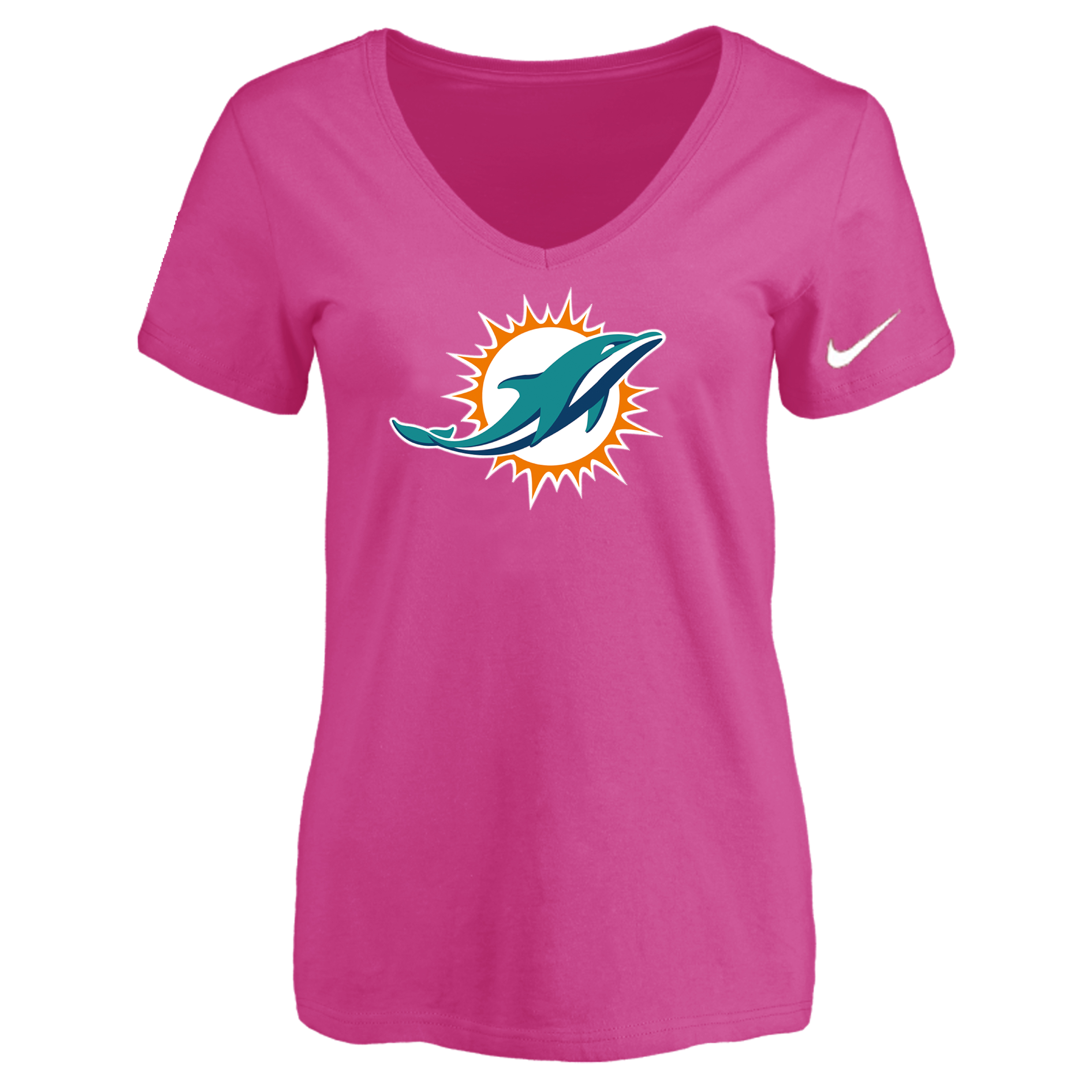 Miami Dolphins Peach Women's Logo V neck T-Shirt