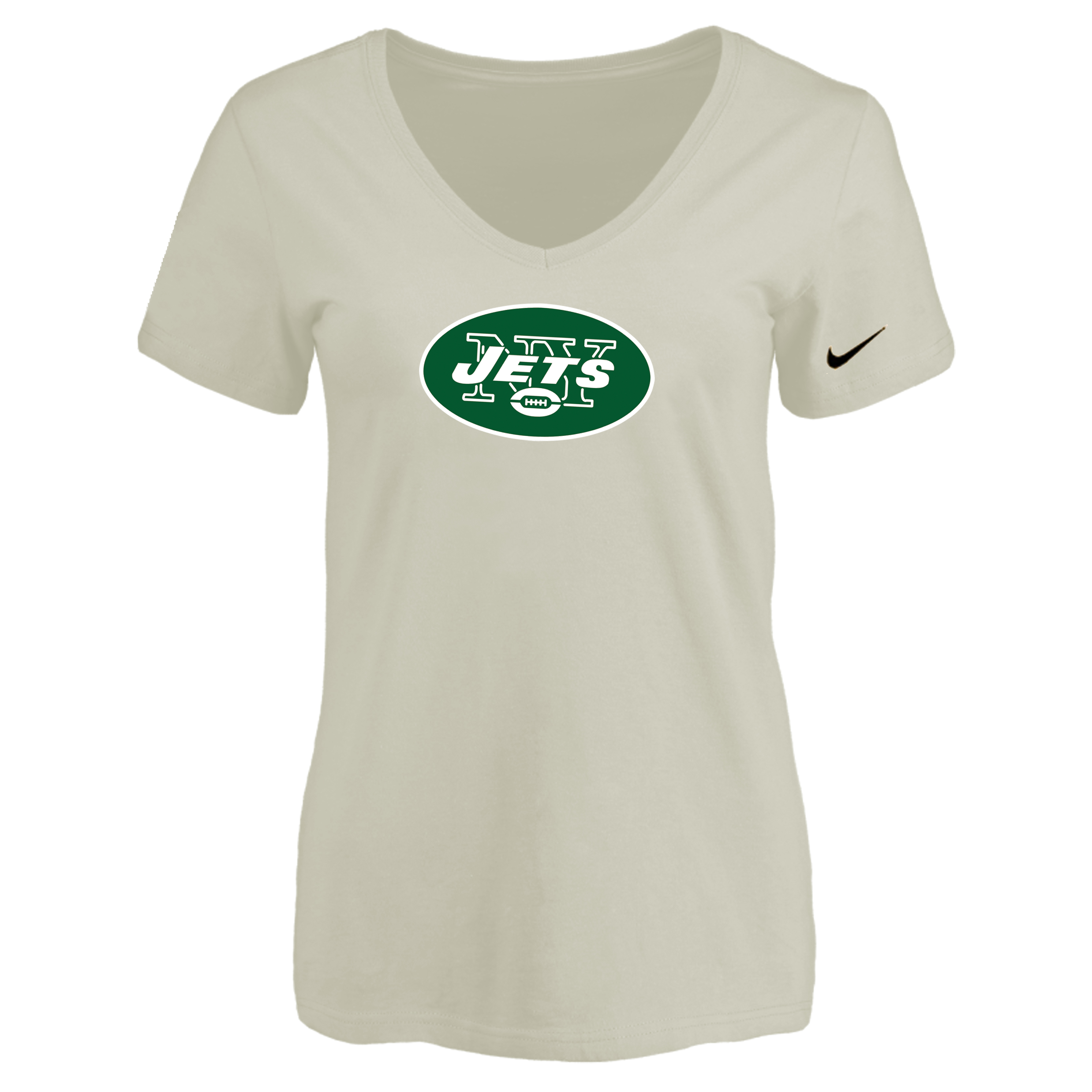 New York Jets Cream Women's Logo V neck T-Shirt