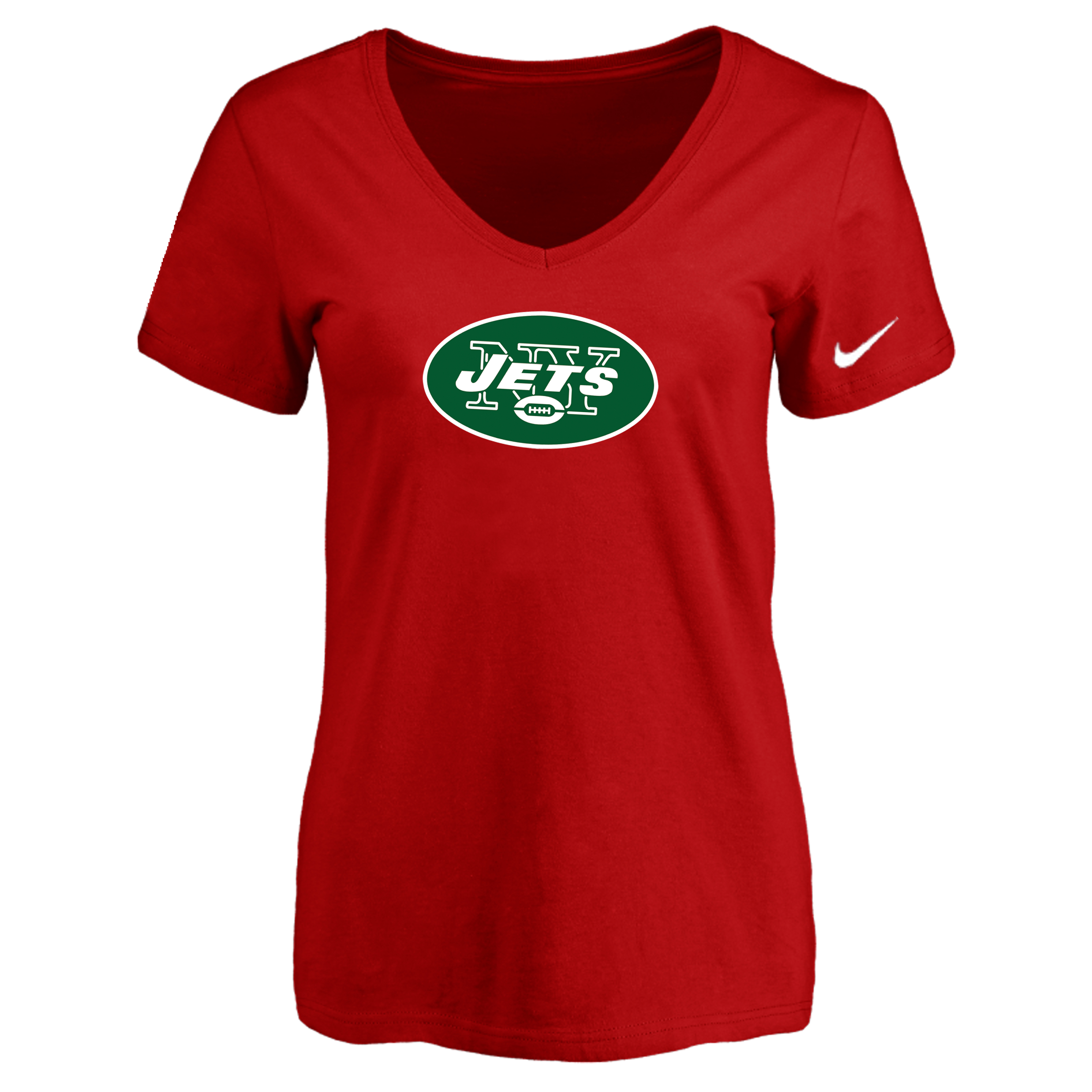 New York Jets Red Women's Logo V neck T-Shirt