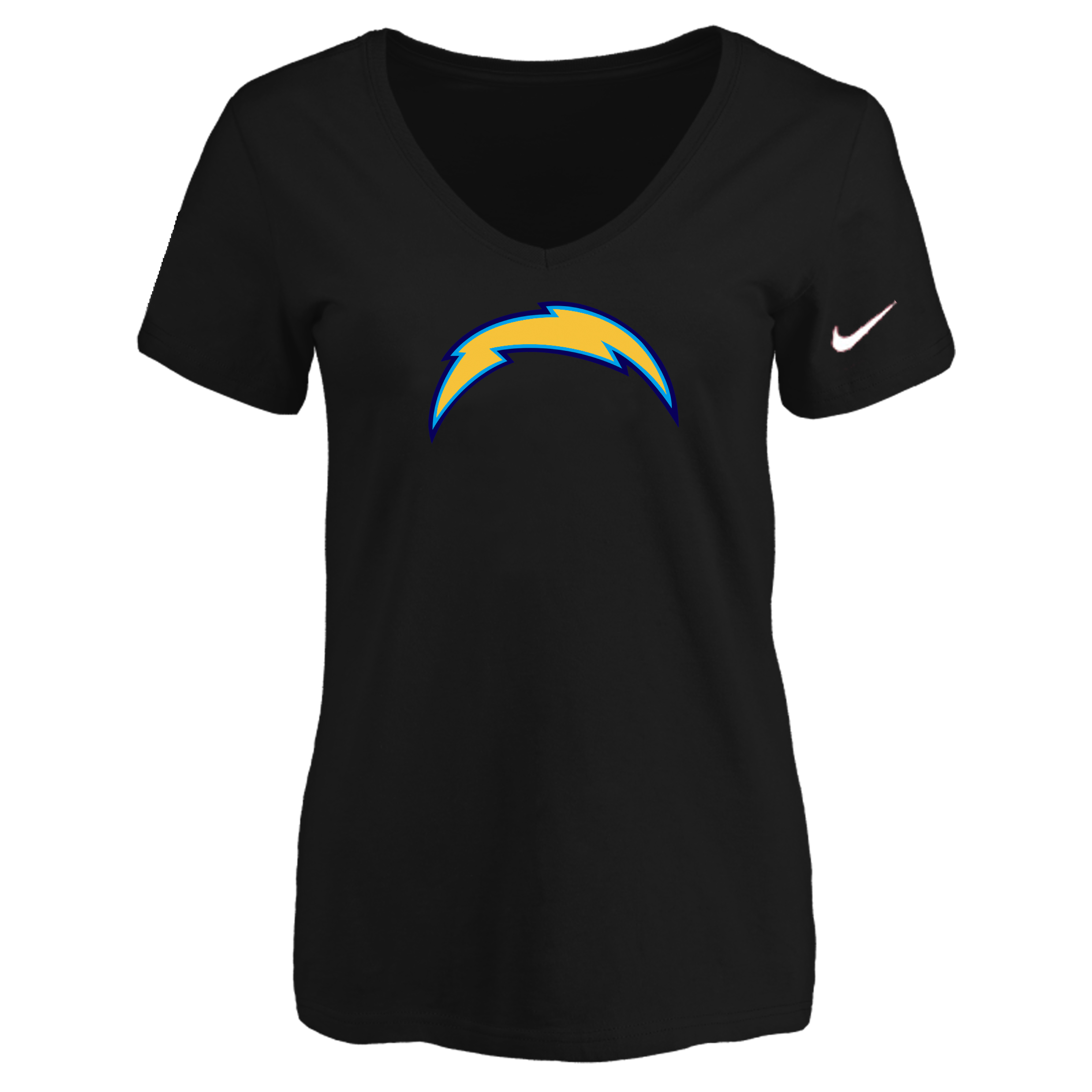 San Diego Chargers Black Women's Logo V neck T-Shirt