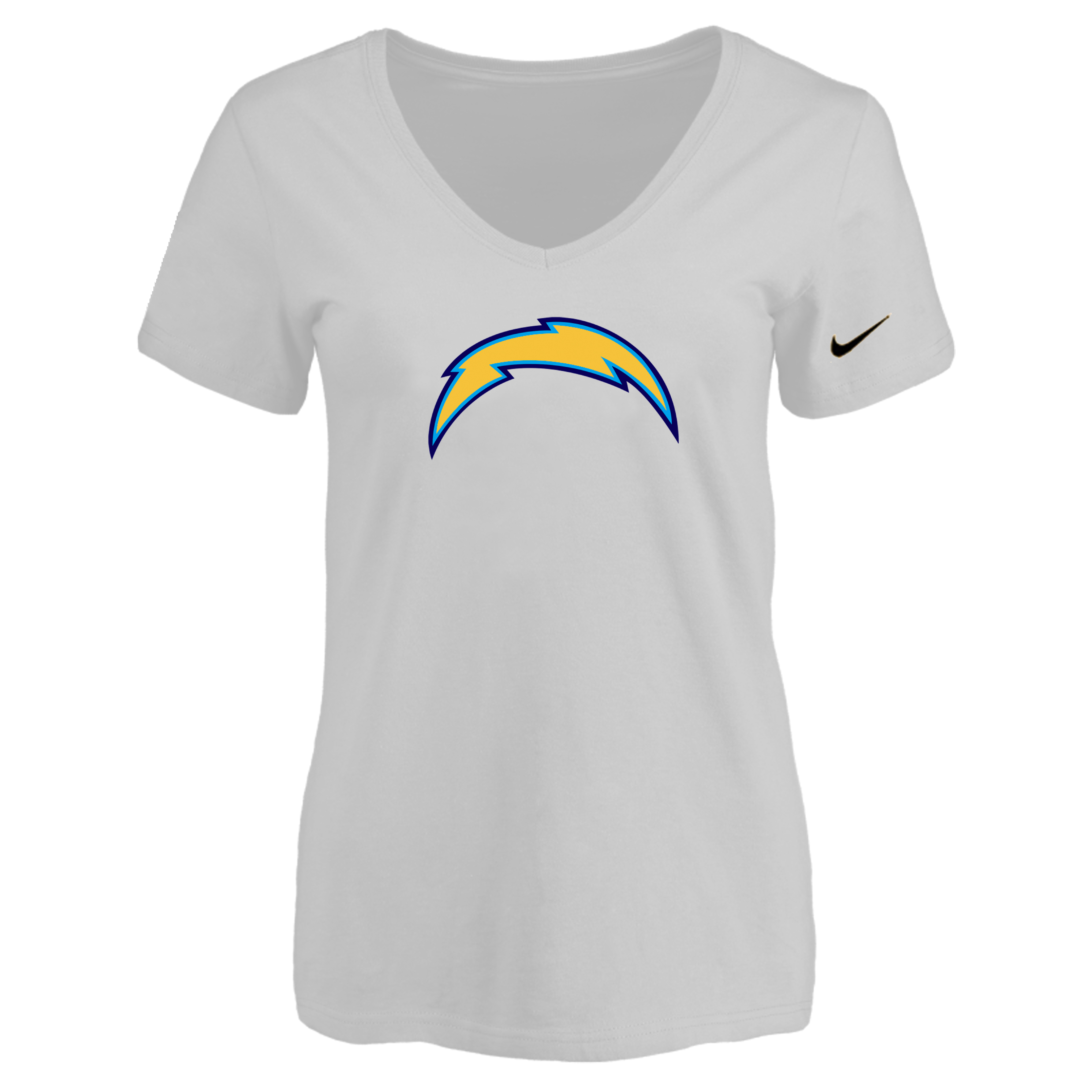 San Diego Chargers White Women's Logo V neck T-Shirt