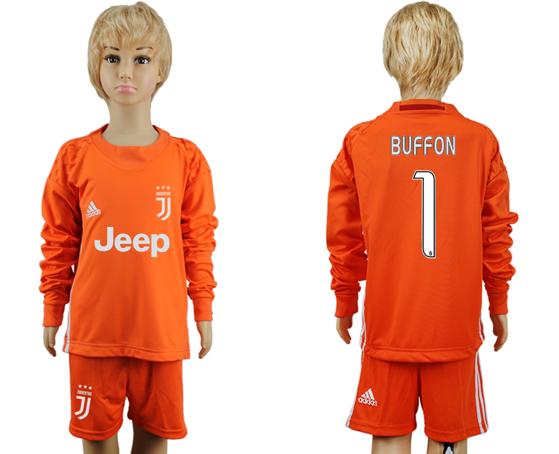 2017-18 Juventus 1 BUFFON Orange Youth Goalkeeper Long Sleeve Soccer Jersey