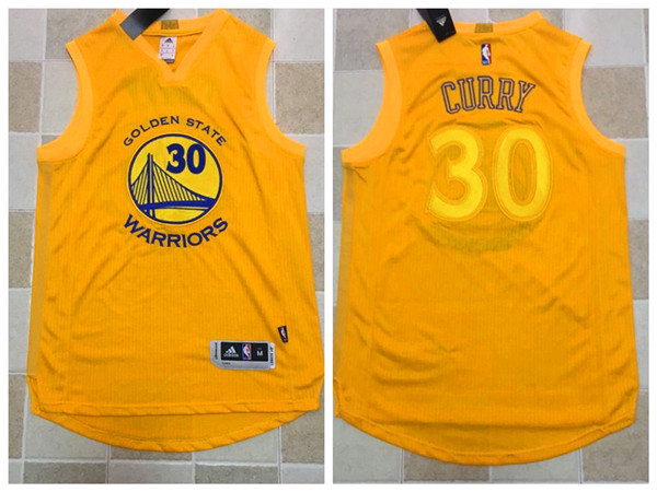 Warriors 30 Stephen Curry 4xNBA Champions Yellow Swingman Jersey