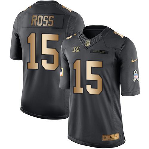 Nike Bengals 15 John Ross Anthracite Gold Salute to Service Limited Jersey
