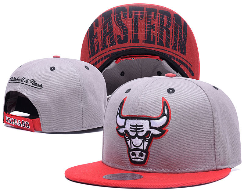 Bulls Team Logo Gray Mitchell & Ness Adjustable Hat GS