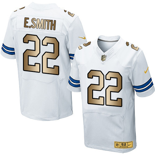 Nike Cowboys 22 Emmitt Smith White Gold Elite Jersey