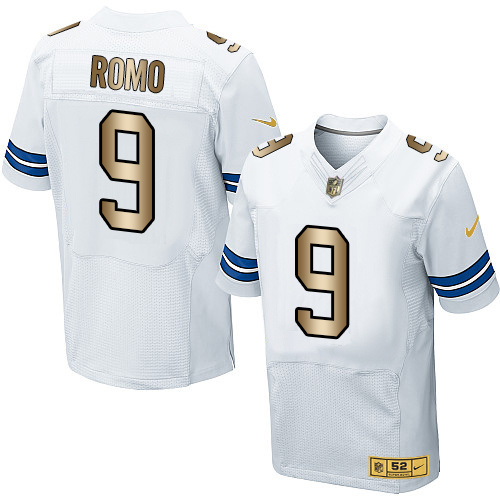 Nike Cowboys 9 Tony Romo White Gold Elite Jersey