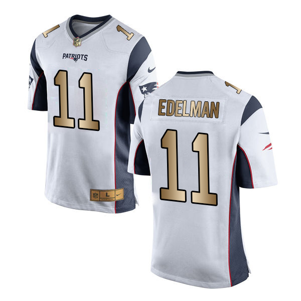 Nike Patriots 11 Julian Edelman White Gold Game Jersey