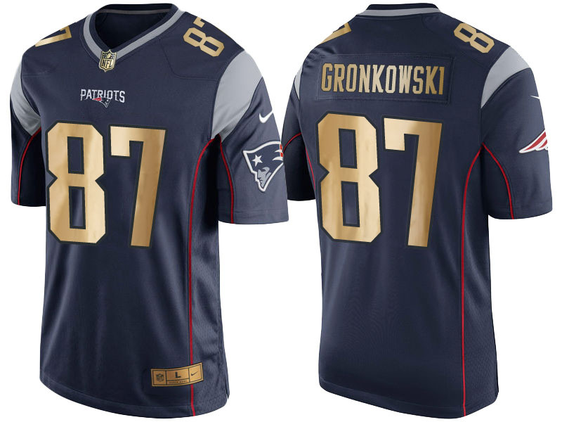 Nike Patriots 87 Rob Gronkowski Navy Gold Game Jersey