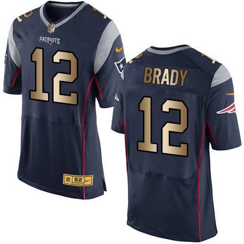 Nike Patriots 12 Tom Brady Navy Gold Elite Jersey
