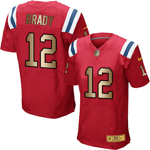 Nike Patriots 12 Tom Brady Red Gold Elite Jersey