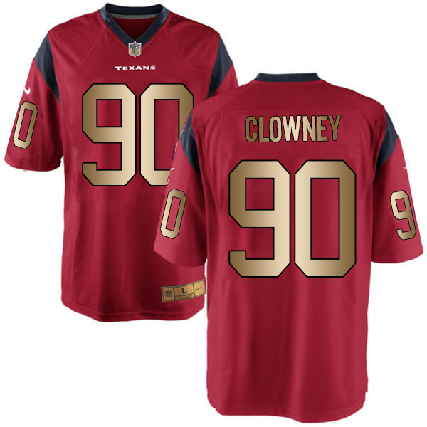 Nike Texans 90 Jadeveon Clowney Red Gold Elite Jersey
