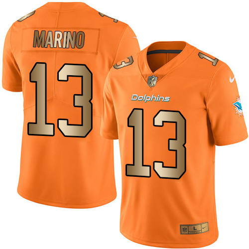 Nike Dolphins 13 Dan Marino Orange Gold Color Rush Limited Jersey