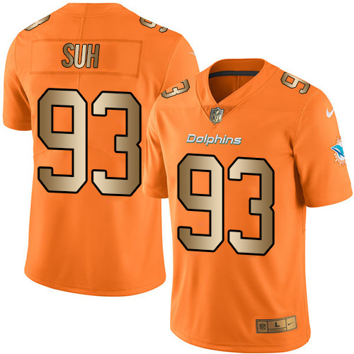 Nike Dolphins 93 Ndamukong Suh Orange Gold Color Rush Limited Jersey