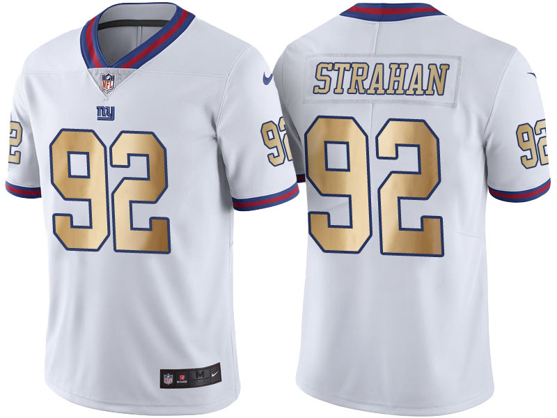 Nike Giants 92 Michael Strahan White Gold Color Rush Limited Jersey