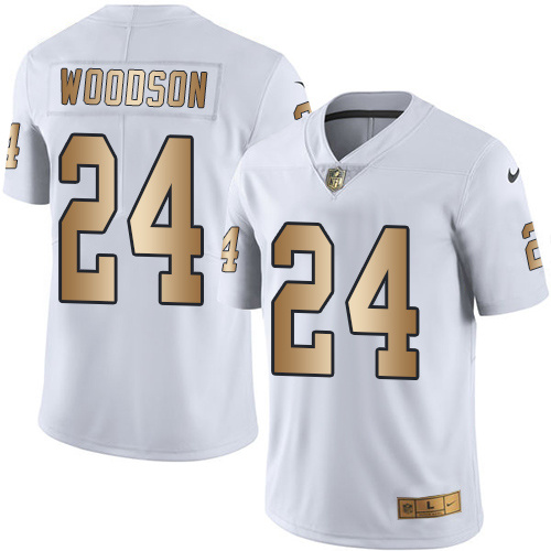 Nike Raiders 24 Charles Woodson White Gold Color Rush Limited Jersey