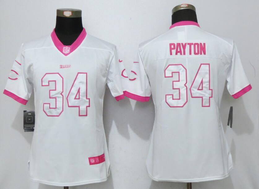 Nike Bears 34 Walter Payton White Pink Women Limited Jersey