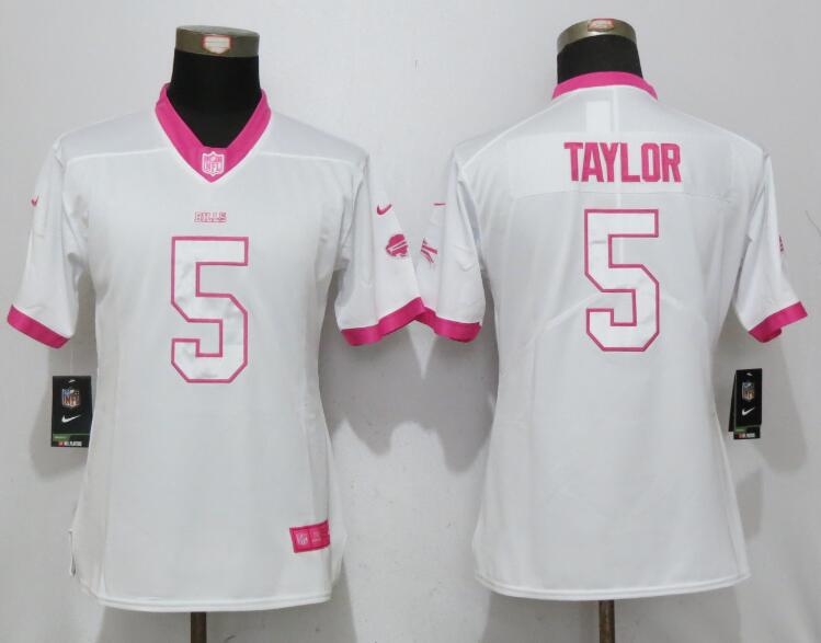 Nike Bills 5 Tyrod Taylor White Pink Women Limited Jersey