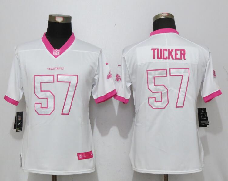 Nike Ravens 57 Justin Tucker White Pink Women Limited Jersey